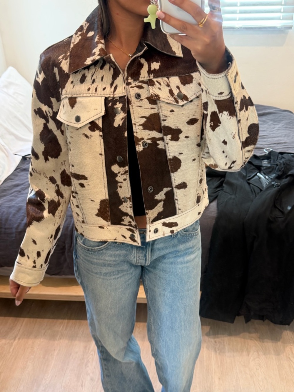 Mango Brown & Cream Cowhide Jacket